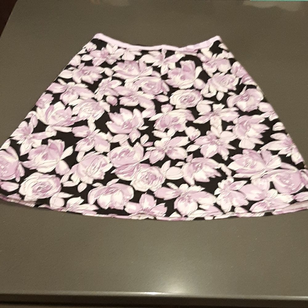 Rafaella Black and Purple Floral with Purple Bow Skirt with Liner